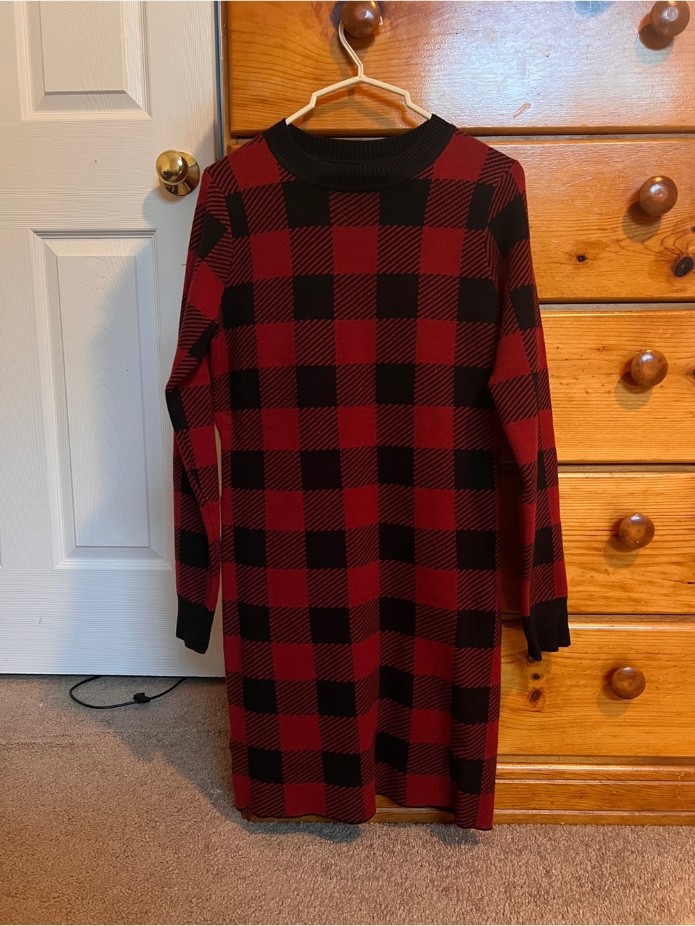 SHEIN Red and Black Striped Knit Sweater Dress